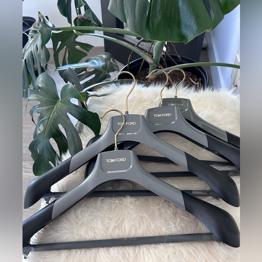 Tom Ford Gray and Black Hangers with Gold Hooks set of 4